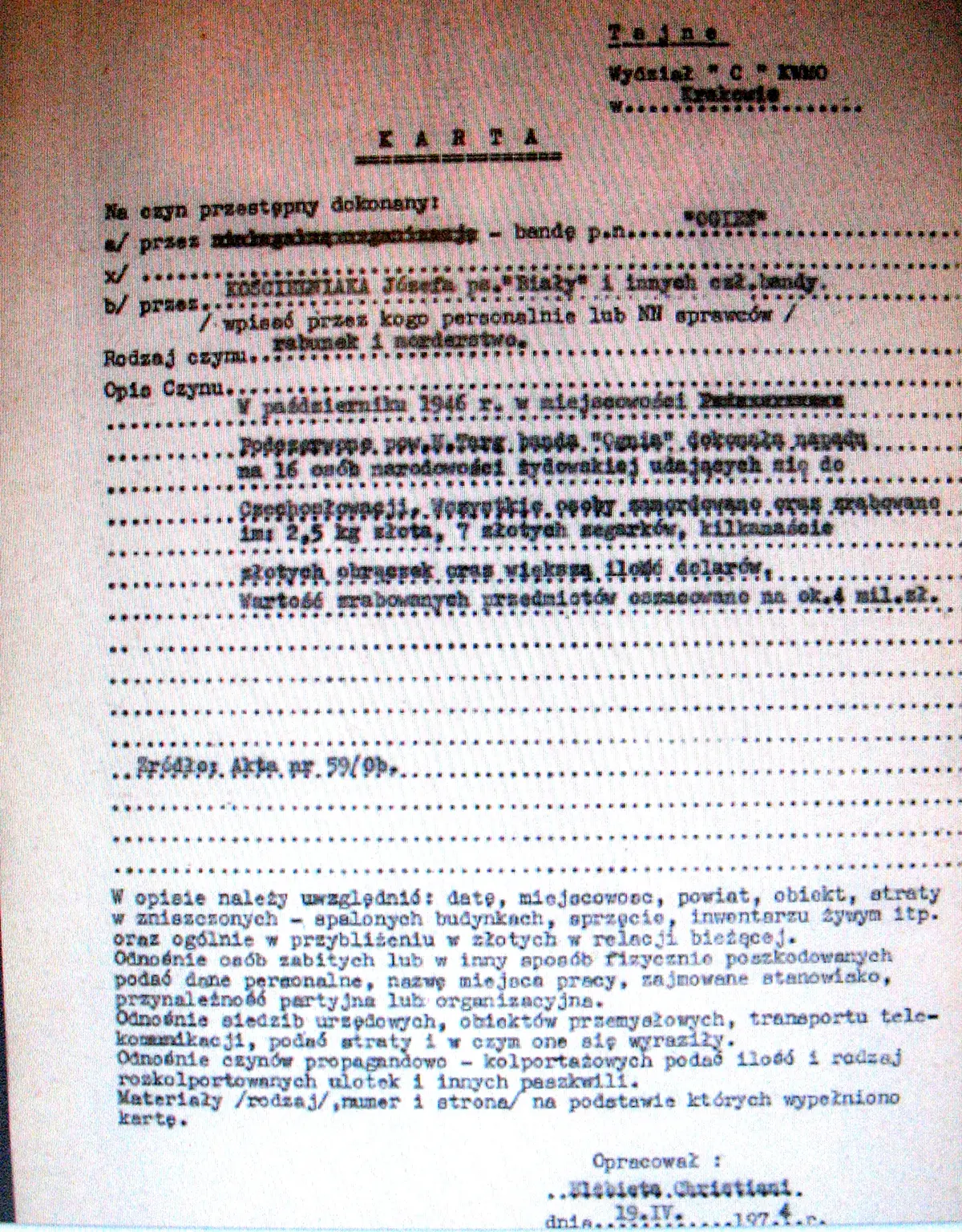 Karta na czyn przestępczy dokonany