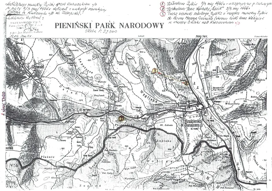 Mapka Pienińskiego Parku Narodowego